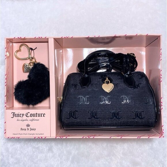 Juicy Couture Black Liquorice JC Logo Print Mini Speedy Bag & Heart Keychain NWT - Picture 3 of 6